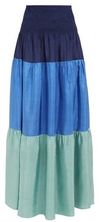 Anaak - Clara Colour Block Tiered Silk Skirt - Womens - Navy Multi