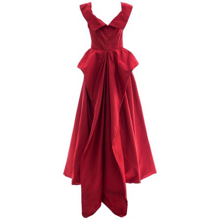 Christian Dior New York Demi Couture Silk Scarlet Evening Dress, Circa 1950s For Sale at 1stdibs