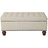 Amazon.com: DM Furniture Upholstered Fabric Entryway Bench, Tufted Piano Bench for 2 People, Rubber Wood Legs with Beautiful Carved Pattern for Bedroom/Living Room/Dining Room (Beige): Furniture & Decor