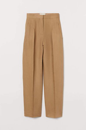 Wide-leg Linen-blend Pants - Beige