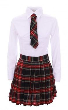 Schoolgirl Outfit Japanese Korean cosplay white and red checkboardwith tie