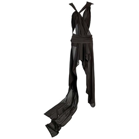 S/S 2002 Yves Saint Laurent Tom Ford Runway Sheer Brown Silk Cut-Out Dress For Sale at 1stdibs