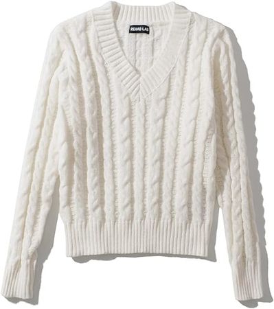 efvandoloe Women Criss-Cross Knitted Sweaters Long Sleeve Elastic Pullovers Autumn Winter Sweater (White) at Amazon Women’s Clothing store