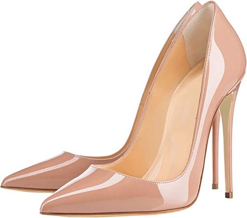 Amazon.com | COLETER Women's Sexy Pointed Toe High Heels,4.72 inch/12cm Patent Leather Pumps,Wedding Dress Shoes,Cute Evening Stilettos Natural 7 US | Shoes