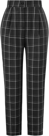 Elastic Waist Plaid Pants with Pockets at Amazon Women’s Clothing store
