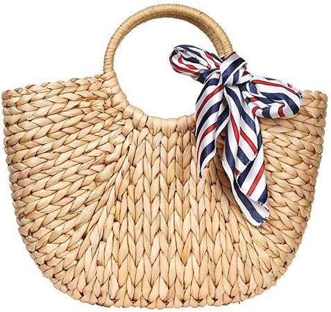 Hand-woven Straw Large Hobo Bag for Women Round Handle Ring Toto Retro Summer Beach (Brown 2)