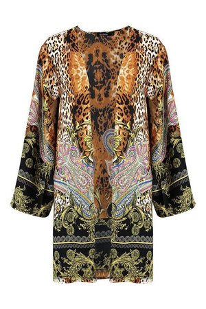 Woven Mixed Paisley Leopard Kimono | Boohoo