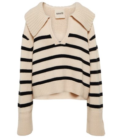 Khaite - Evi striped cashmere polo sweater | Mytheresa