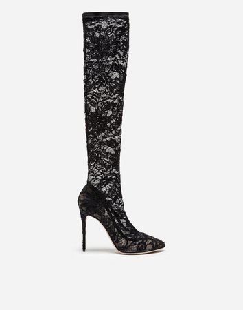 Women's Boots and Booties | Dolce&Gabbana - BOOT IN STRETCH LACE AND GROS GRAIN
