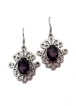 Dark Amethyst Purple Antiqued Silver Filigree Celtic Earrings | Etsy