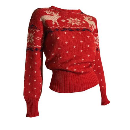 Cherry Red Intarsia Knit Wool Ski Sweater with Moose and Snowflakes ci – Dorothea's Closet Vintage