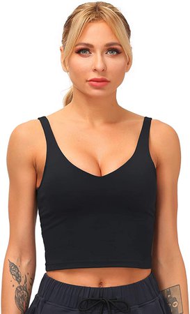 Dragon Fit Sports Bra for Women Longline Padded Bra Yoga Crop Tank Tops Fitness Workout Running Top (Medium, Black) : Clothing, Shoes & Jewelry
