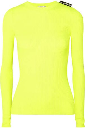 Neon Ribbed-knit Top - Yellow