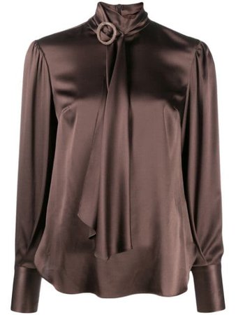 Shop brown Brunello Cucinelli scarf detail satin blouse with Express Delivery - Farfetch
