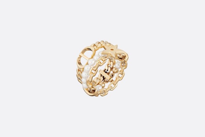 White Resin Pearl Petit CD Gold-Finish Triple Ring - Fashion Jewellery - Women's Fashion | DIOR