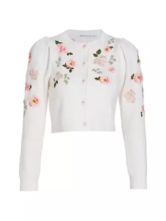 Shop Alice + Olivia Kitty Embroidered Wool-Blend Cardigan | Saks Fifth Avenue