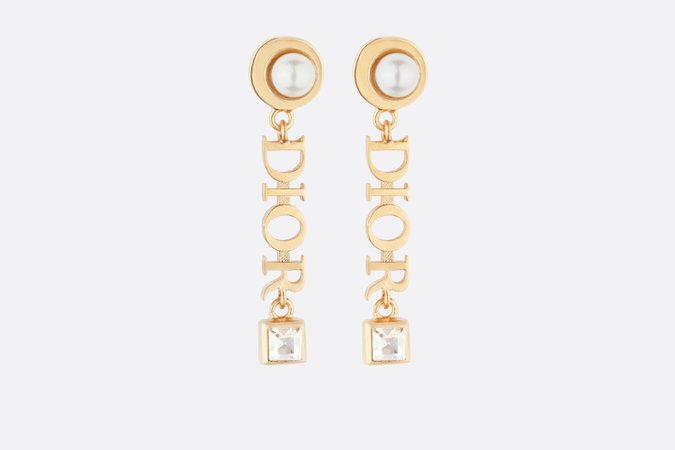 DIO(R)EVOLUTION EARRINGS Gold-Finish Metal, White Resin Pearl and White Crystals