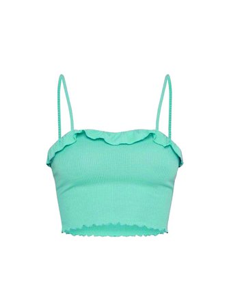 Turquoise Rib Frill Cami Crop Top