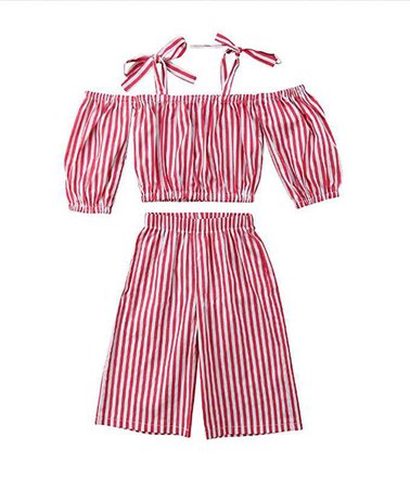 Amazon.com: Toddler Girl Stripe Off-Shouler Tube Top + Pant Set Outfit: Clothing