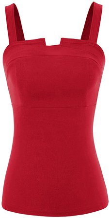 Women Adjustable Strappy Tank Top Slim Fit Sleeveless Red Blouse
