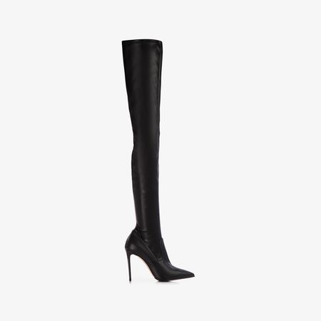 EVA THIGH-HIGH BOOT 100 mm Black stretch vegan leather over-the-knee boot - Le Silla