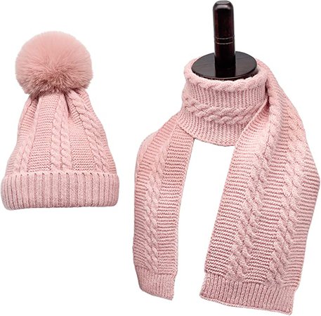 Amazon.com: Kids Knit Winter Pompom Beanie Hat and Scarf Set for Toddler Boys and Girls Neck Warmer Fleece Lined Stocking Hat (Pink): Clothing, Shoes & Jewelry