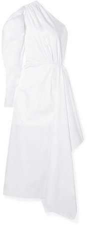 16ARLINGTON - One-shoulder Gathered Cotton-poplin Midi Dress - White