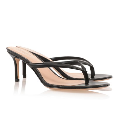 Shoes : 'Lola' Black Leather Mid Heel Thong Sandals