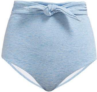 Jay Striped Belted Bikini Briefs - Womens - Blue White