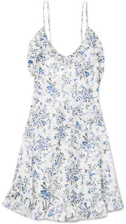 Les Rêveries - Ruffled Floral-print Silk-satin Mini Dress - White