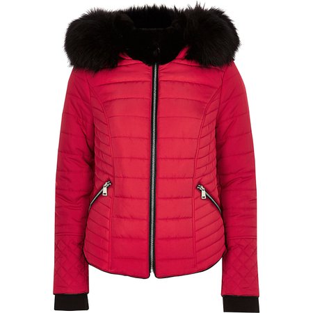 Red faux fur hood padded jacket - Jackets - Coats & Jackets - women