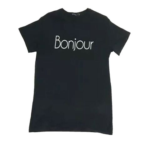 Boohoo Unisex Black Bonjour Slogan T Shirt Size S | eBay