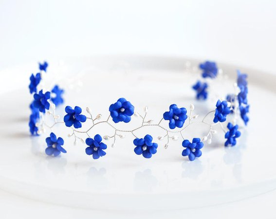 Blue Flower Crown Blue Bridal Hair Accessories Blue Wedding | Etsy
