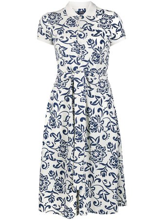 Shop white & blue Polo Ralph Lauren floral-print polo dress with Express Delivery - Farfetch