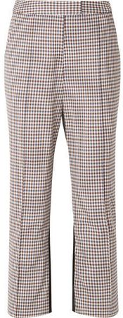 The Scrunchy Checked Wool-blend And Twill Flared Pants - Brown