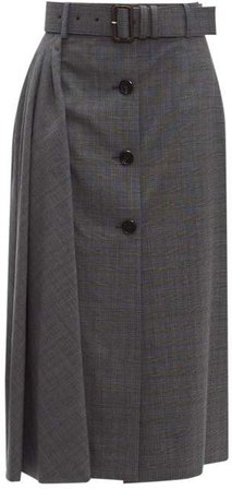 Prince Of Wales Checked Wool Blend Midi Skirt - Womens - Grey