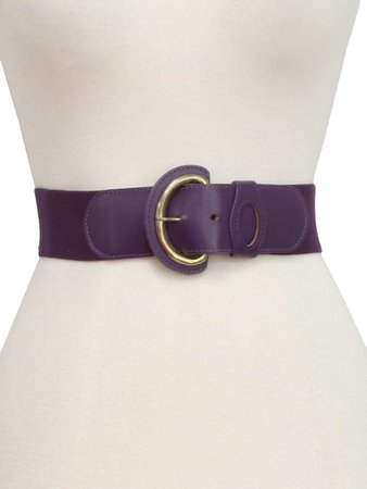 80's Missing Mark Belt: 80s -Missing Mark- Womens purple thick elastic back totally 80s belt with leather look buckle and rounded finding.