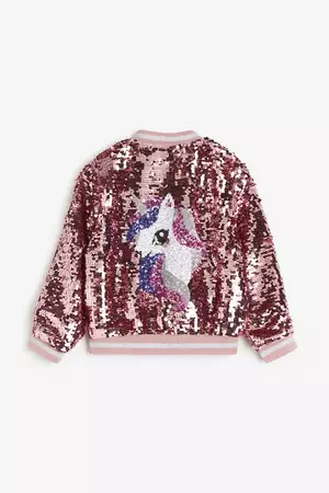 Sequined Bomber Jacket - Pink/unicorn - Kids | H&M US