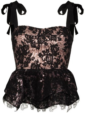 Shop black & pink Silvia Tcherassi Brilliana sequin-embellished lace top with Express Delivery - Farfetch