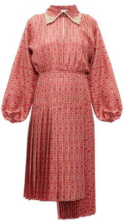 Gate Print Pleated Silk Midi Dress - Womens - Red Multi