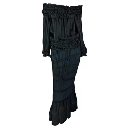F/W 2001 Yves Saint Laurent by Tom Ford Ruched Two-Tone Peasant Maxi Skirt Set For Sale at 1stDibs