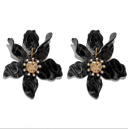 Amazon.com: Tiande Bohemian Luxury Oversize Resin Big Flower Earrings For Women Stainless Steel Crystal Jewelry - Black: Jewelry