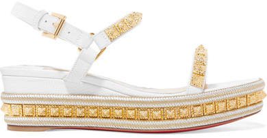 Pyraclou 60 Studded Lizard-effect Leather Wedge Sandals - White