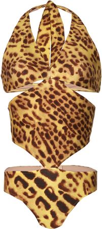 Cutout Halter Leopard Swimsuit