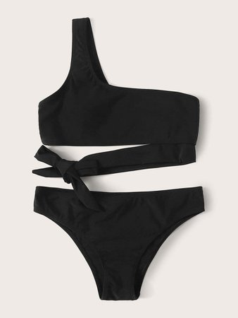 One Shoulder Tie Waist Bikini Swimsuit | SHEIN USA