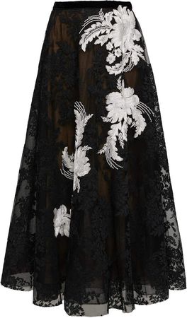 Point D'Espirit Tulle and Corded Lace Midi Skirt