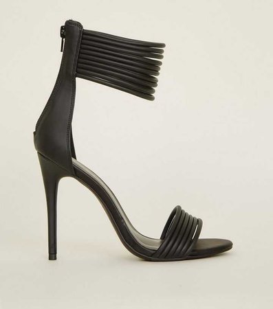 Black Leather-Look Tube Strap Stiletto Sandals | New Look