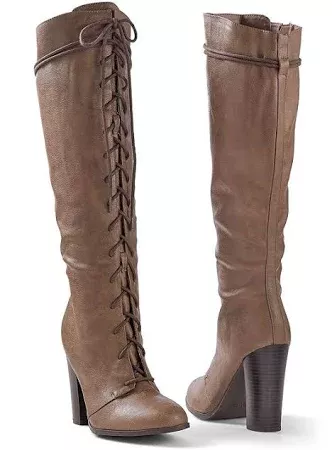 Women's Lace Up Tall Boots - Taupe Brown, Size 9.5 by Venus
