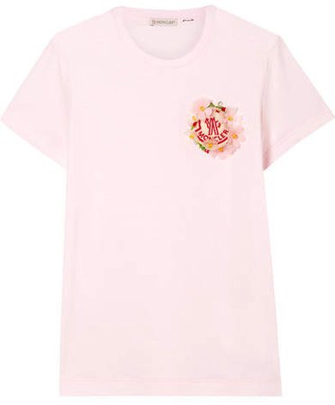 Moncler Genius - 4 Embellished Cotton-jersey T-shirt - Pastel pink