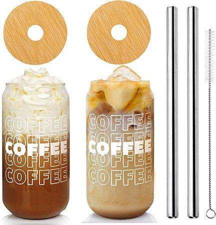 .com .com  Iced Coffee Cup, Iced Coffee Cups with Lids and  Straws, Beer Can Glass with Lids and Straw, Iced Coffee Glasses Cup, Can  Shaped Glass Cups, 20OZ Glass Cups 